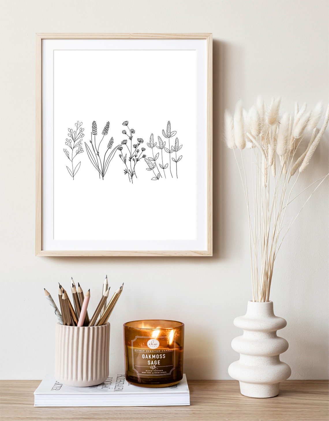 Black And White Wildflower Line Art Minimalist Botanical Poster - Image 3