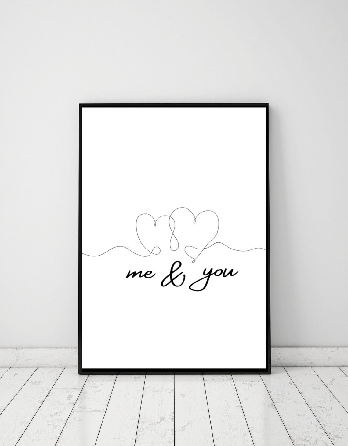 Me And You Continuous Line Hearts Romantic Couple Love Wall Art - Image 3