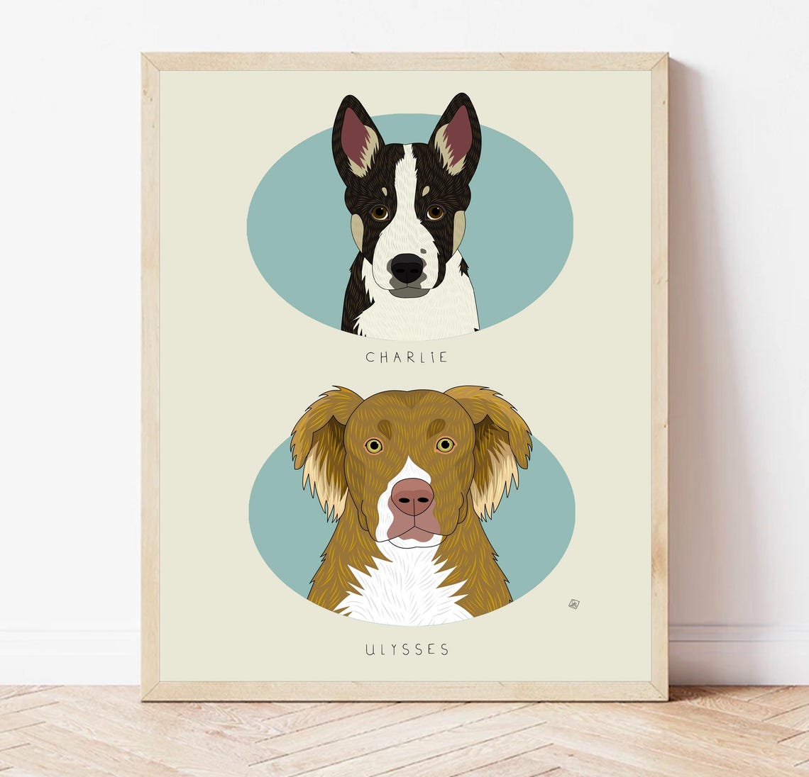 Marcus and Stella Named Two Dog Portrait Custom Illustration Poster - Image 5