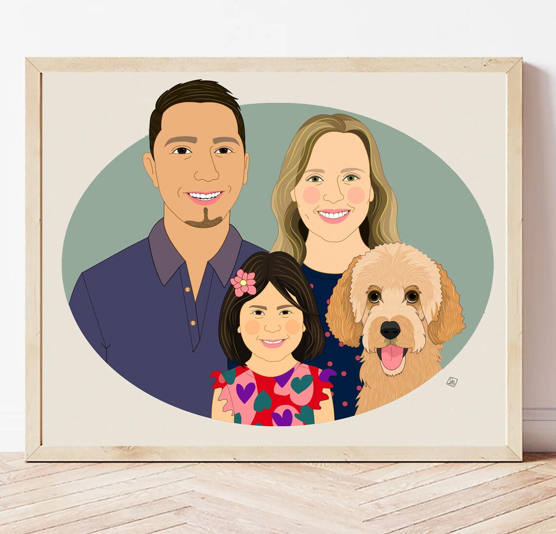 Custom Portrait Gift Certificate Family of Four 8x10 Art Print - Image 3