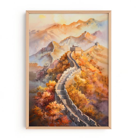 Great Wall Of China Watercolor Print Beijing Art Chinese Landscape Poster Asia Travel Painting Home Decor Gift