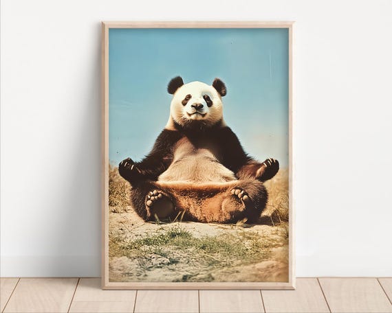 Yoga Panda Retro Zen Bear Art Print