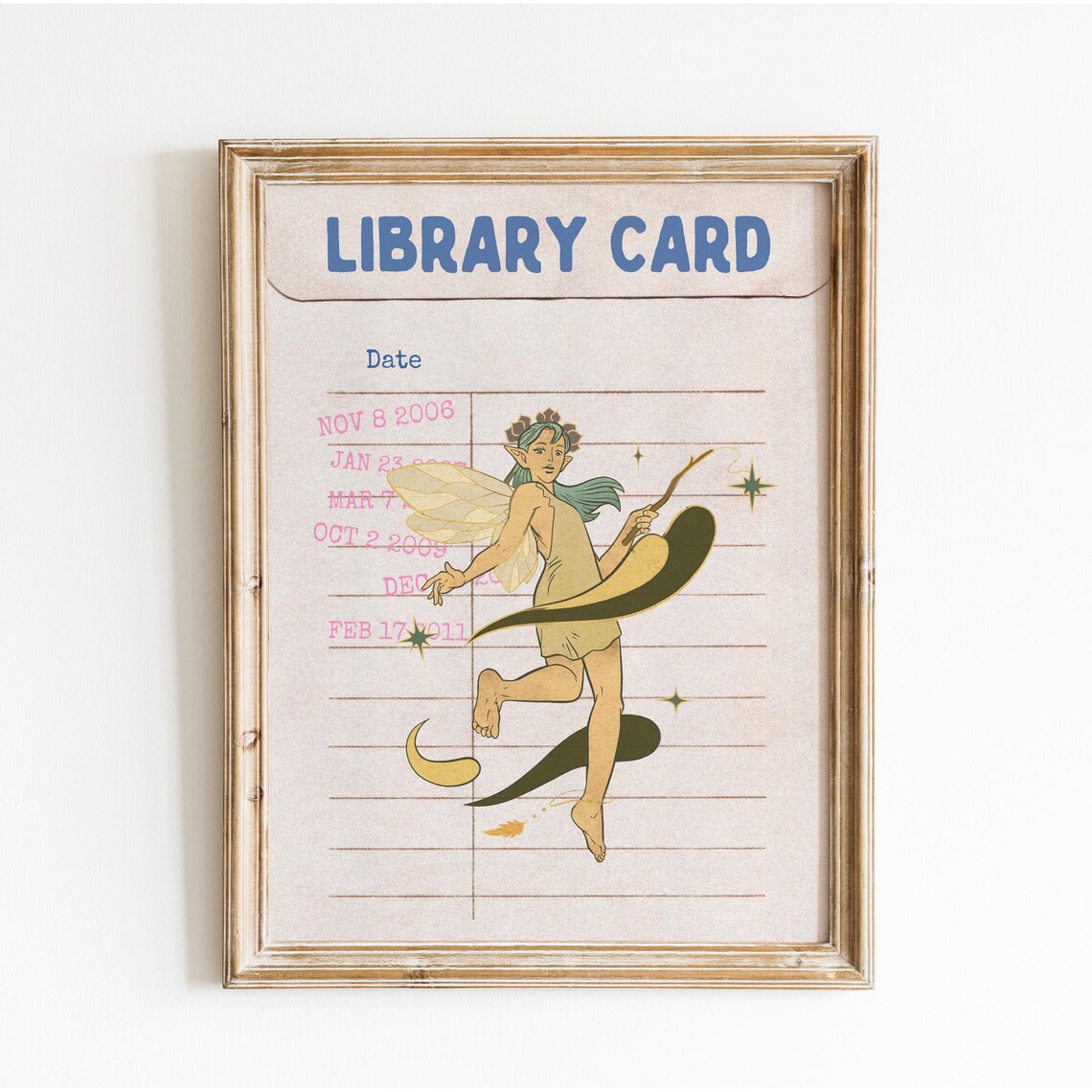 Fairy Art Print, Retro Library Card Poster - Image 2