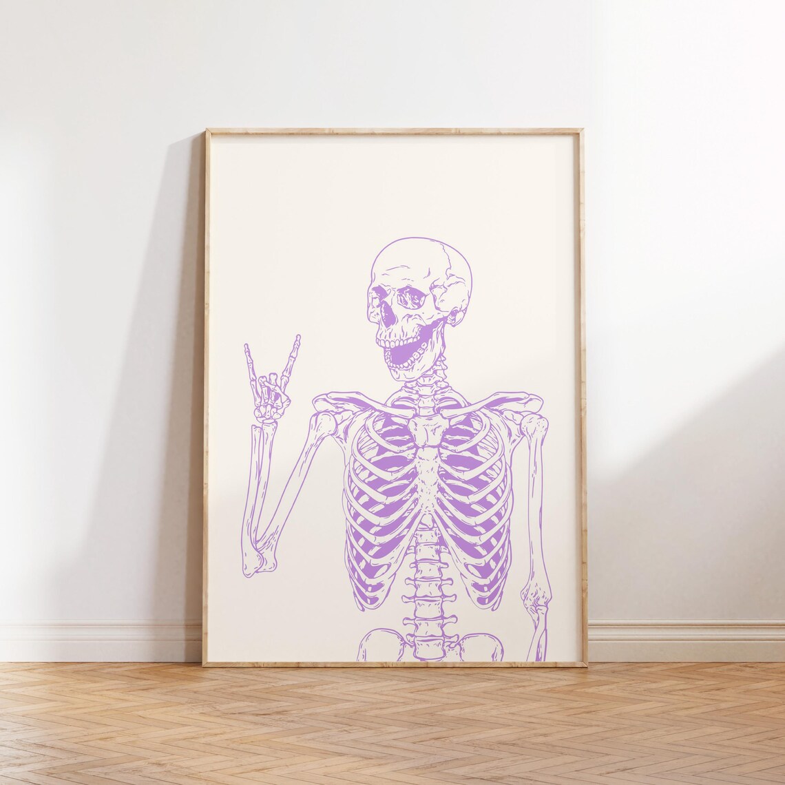 Purple Skeleton Art Print, Girly Halloween Decor