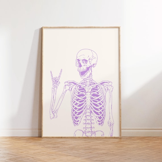 Purple Skeleton Art Print, Girly Halloween Decor