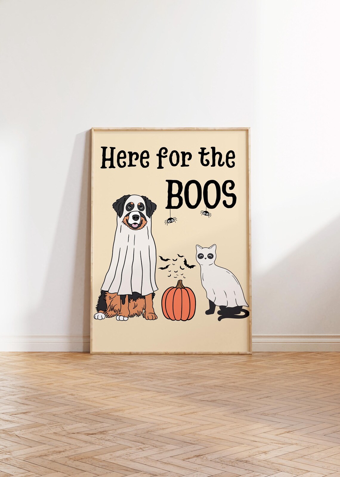 Here For The Boos Vintage Halloween Cat Ghost Art Print - Image 5