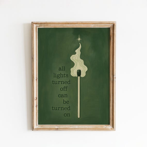 All Lights Turned On Lyric Poster Minimalist Matchstick Wall Art