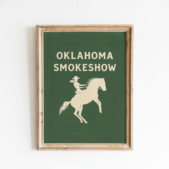 Oklahoma Smokeshow Cowgirl Horse Vintage Western Silhouette Poster