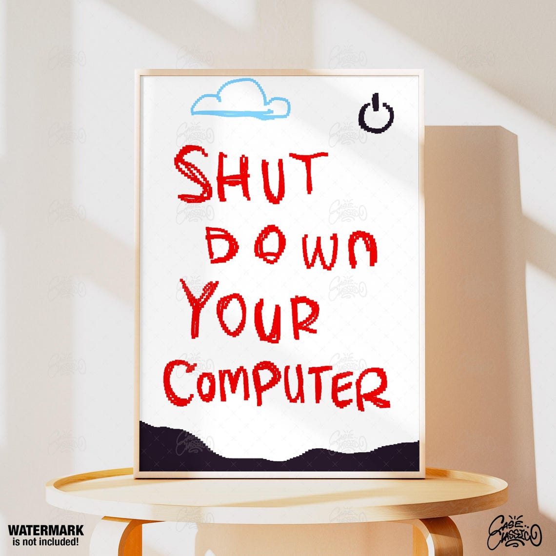 Shut Down Your Computer Pixel Art Funny Gaming Room Decor Poster