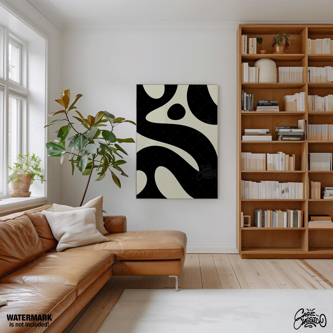 Black and Cream Organic Wavy Lines Modern Abstract Art Poster