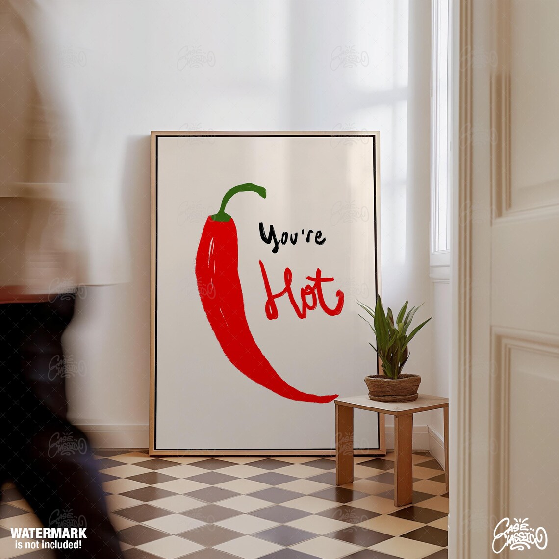 Youre Hot Chili Pepper Funny Kitchen Print with Red Pepper Playful Type