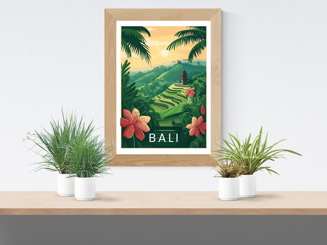 Bali Rice Terraces Temple Jungle Sunrise Indonesia Travel Poster - Image 2