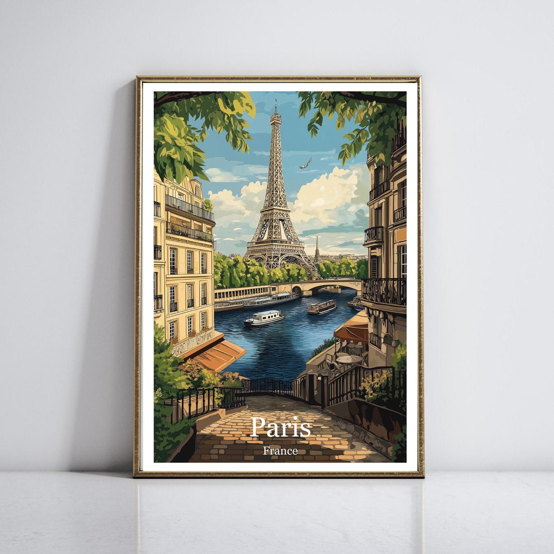 Paris France Retro View of the Eiffel Tower from the Seine Poster