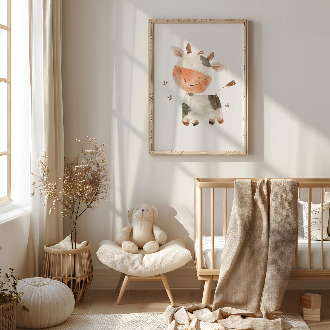 Smiling Cow Watercolor Cute Farm Animal Nursery Room Decor Poster - Image 5