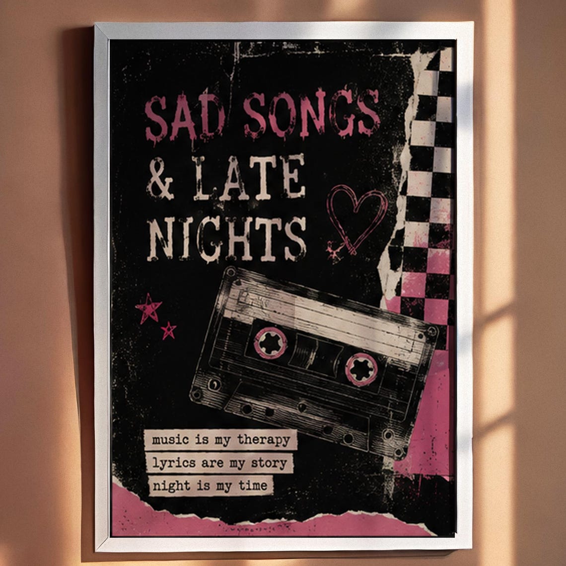 Sad Songs And Late Nights Grunge Cassette Emo Music Collage Poster