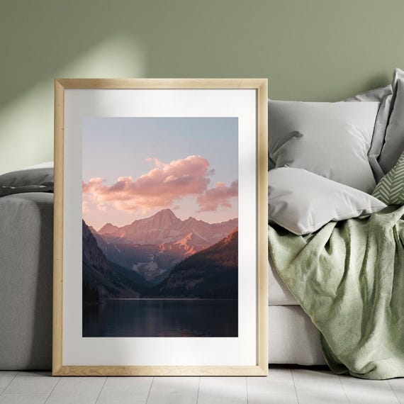 Realistic Mountain Landscape Wall Art Tranquil Sunset Nature Scene