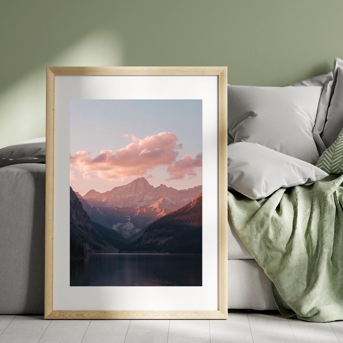 Realistic Mountain Landscape Wall Art Tranquil Sunset Nature Scene