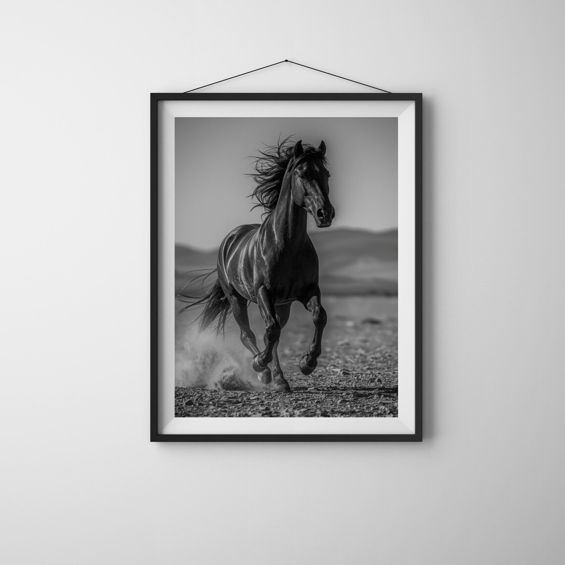 Black Stallion Galloping Dramatic Horse Action Photography Art Poster