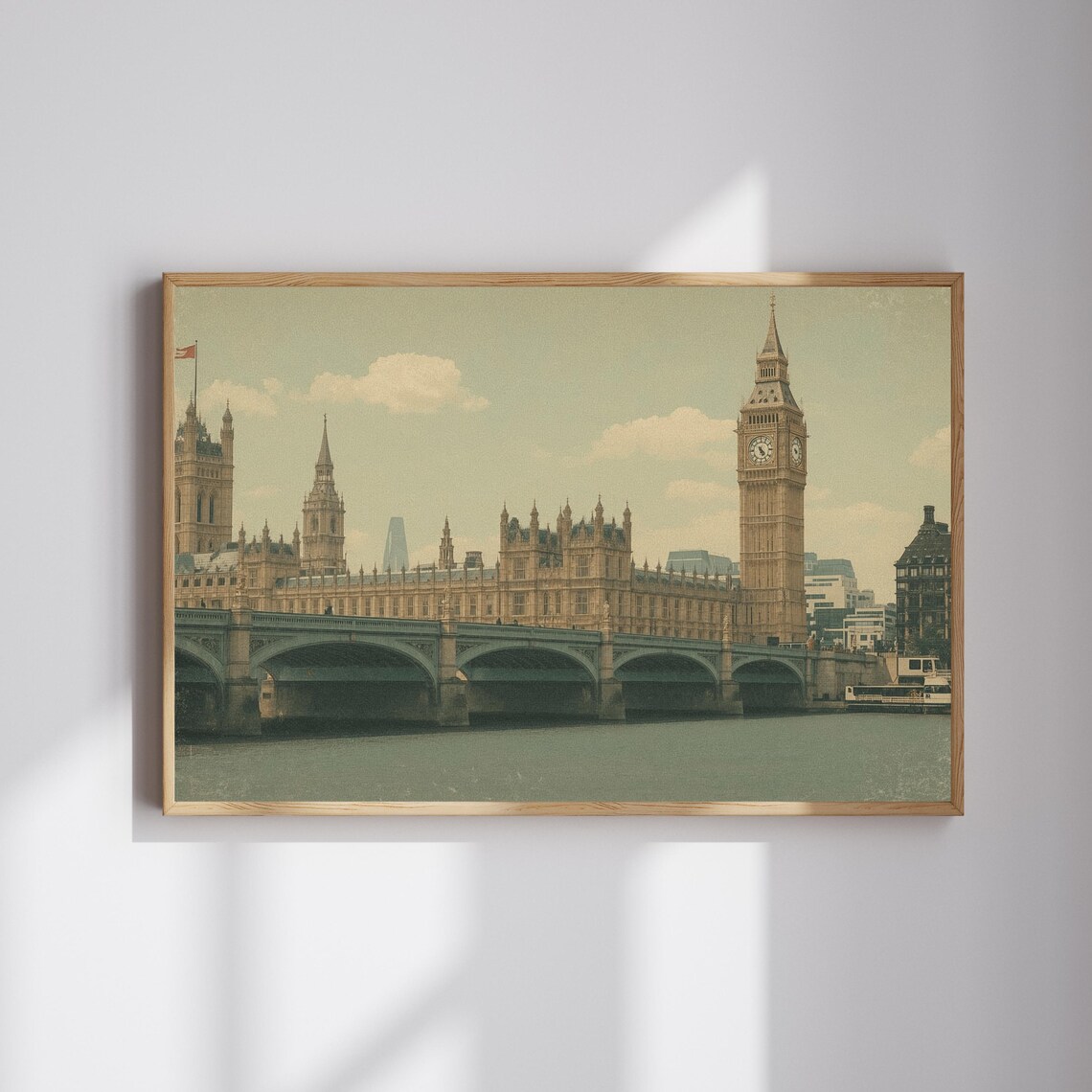 London Big Ben and Westminster Bridge Vintage Travel Photography Poster