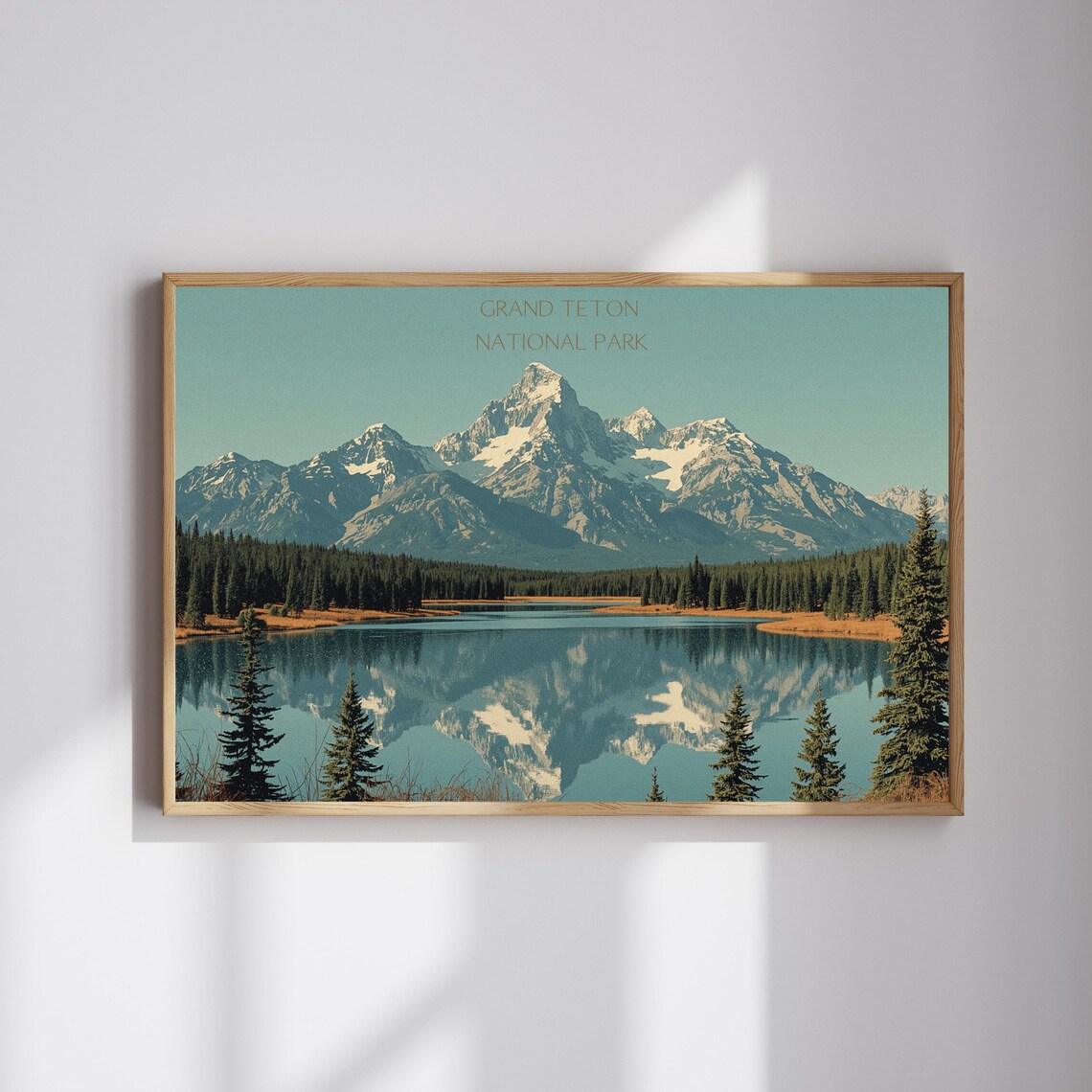 Grand Teton National Park Mirror Lake Snowy Peaks Vintage Travel Poster