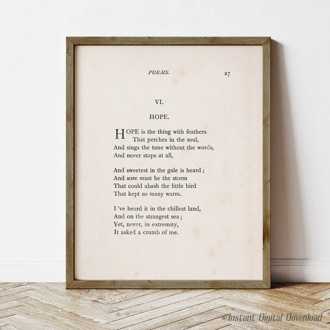 Emily Dickinson Hope, Poetry Bookish Wall Art Print