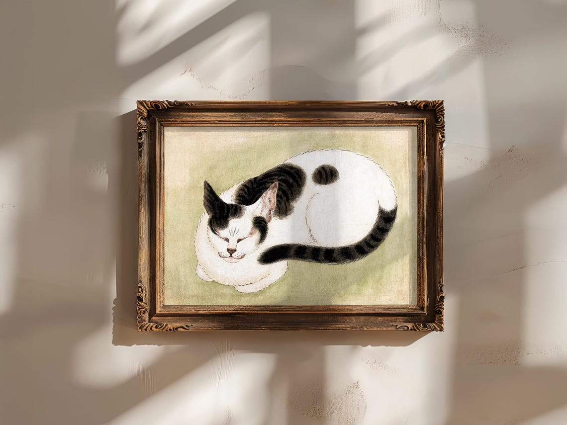 Vintage Sleeping Cat Art Print - Image 2