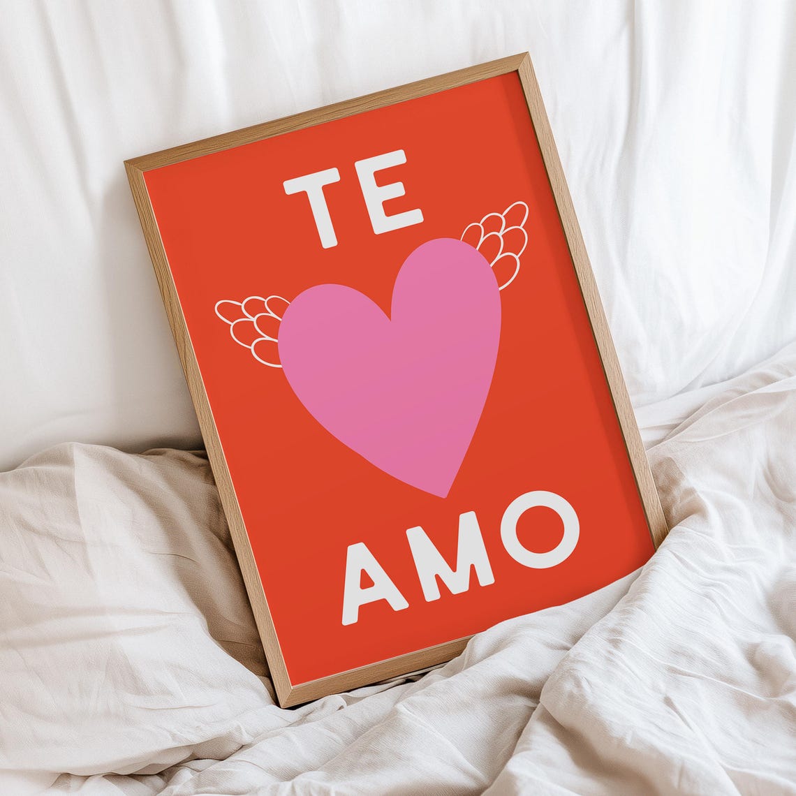 Te Amo Spanish Love Quote Winged Pink Heart Red Valentines Poster - Image 3