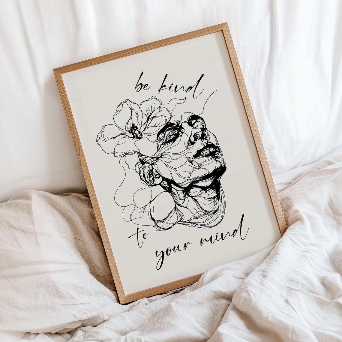 Be Kind To Your Mind Mental Health Elegant Line Art Face Poster - Image 4