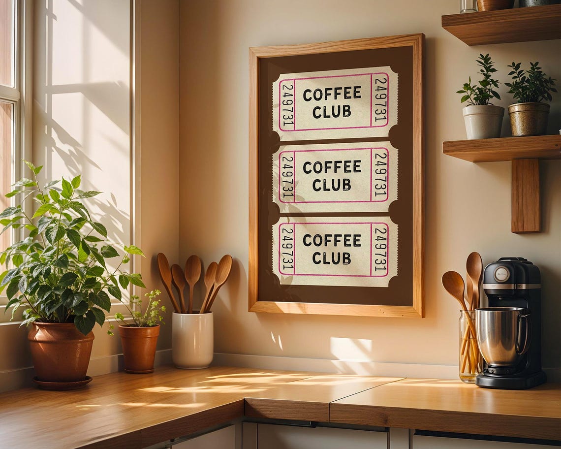 Coffee Club Vintage Ticket Stub Trio Brown Retro Kitchen Poster - Image 2