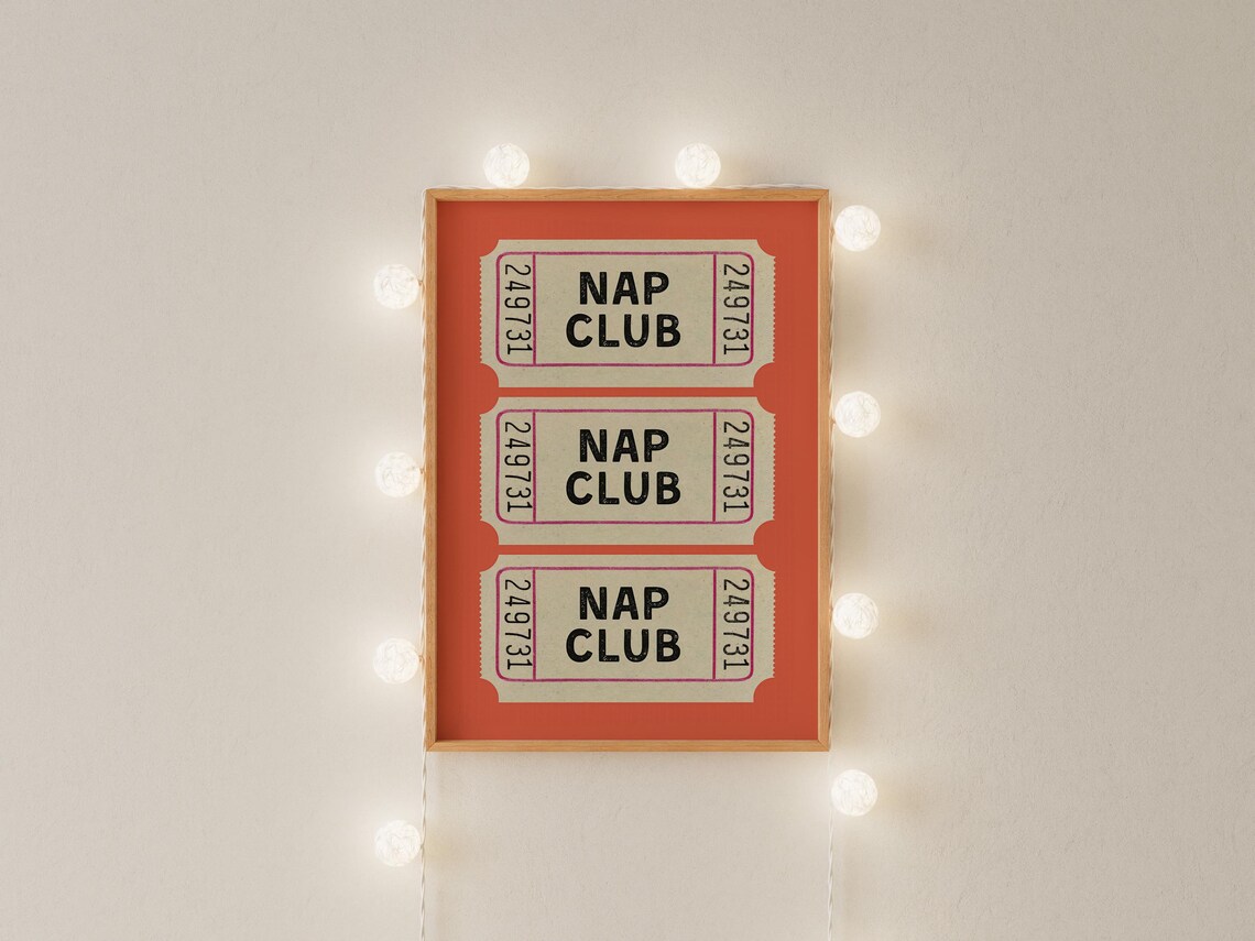 Nap Club Vintage Ticket Stub Art Trendy Coral Red Bedroom Poster - Image 3