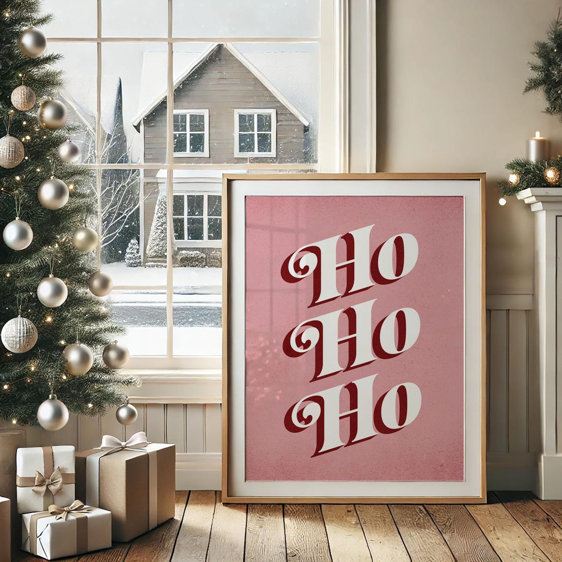 Ho Ho Ho Retro Pink Christmas Typography Festive Holiday Poster - Image 4