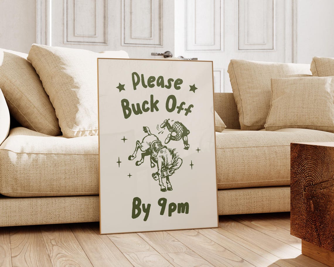 Please Buck Off By 9pm Funny Bucking Bronco Western Art Poster - Image 3