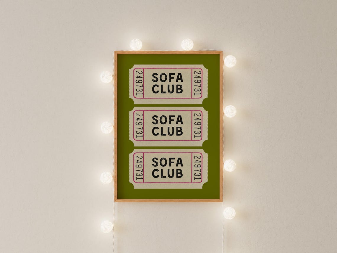 Sofa Club Vintage Ticket Stub Art Olive Green Living Room Poster - Image 3