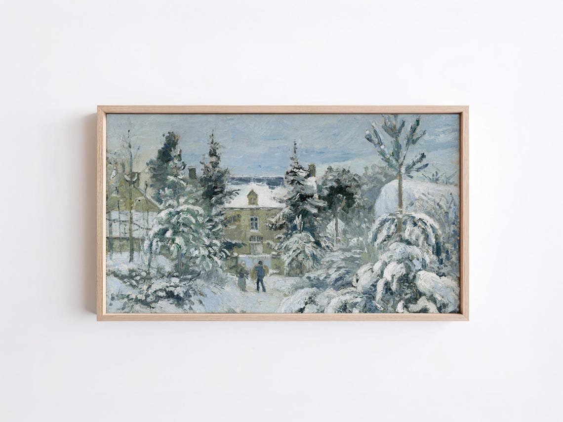 Snowy Village Winter Landscape Impressionist Snow Painting Wall Art
