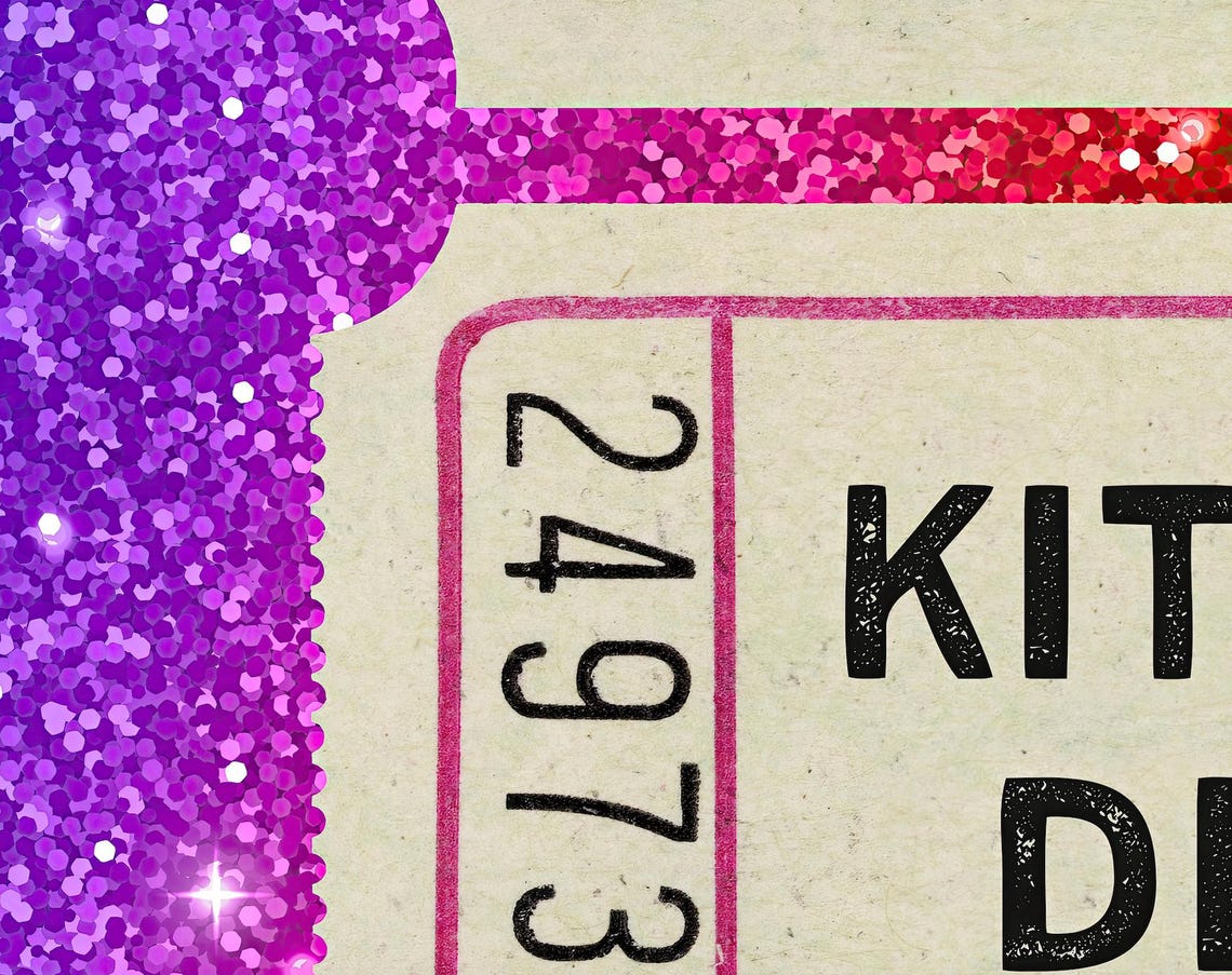 Kitchen Disco Vintage Ticket Stub Trio Rainbow Glitter Poster - Image 2