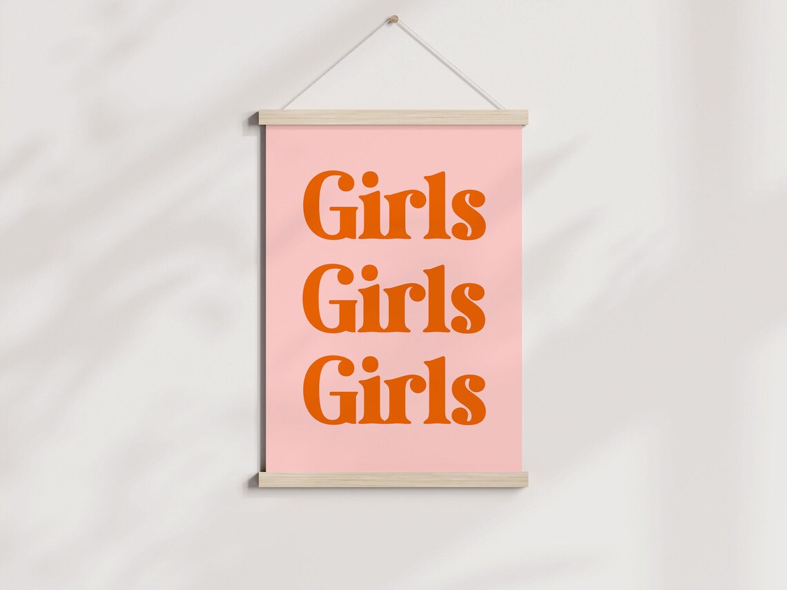 Girls Girls Girls Retro Typography Orange Pink Empowerment Poster - Image 2