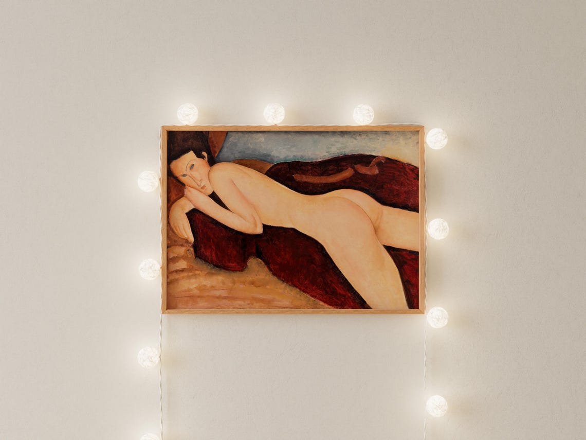 Modigliani Style Reclining Nude Classic Oil Painting Wall Art - Image 2