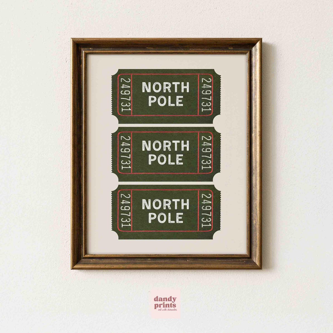 North Pole Retro Ticket Stub Green Christmas Holiday Decor Poster