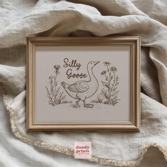 Silly Goose Vintage Nursery Art Print Farmhouse Animal Illustration