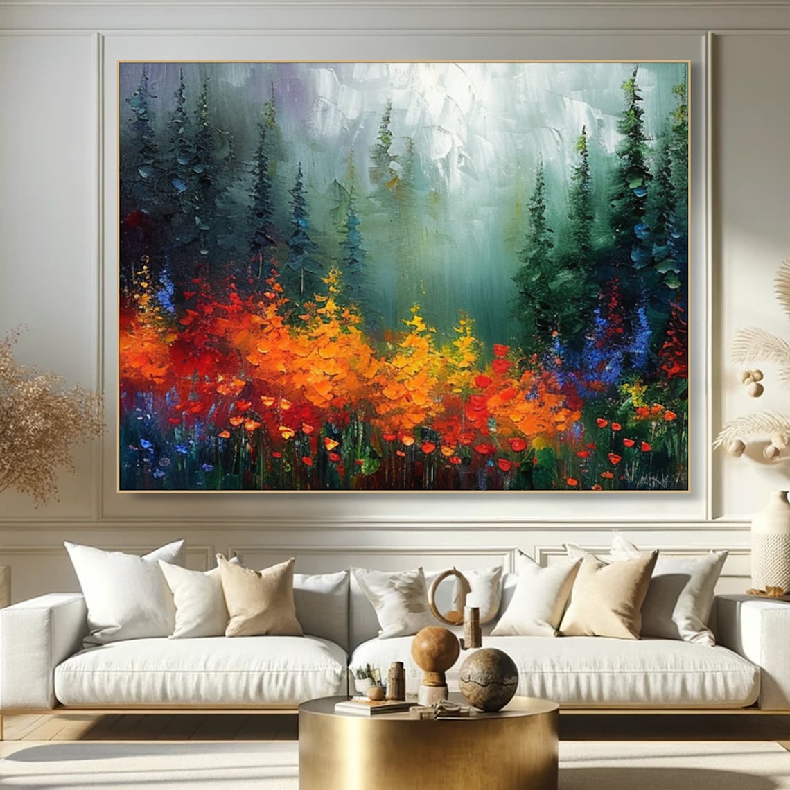Impasto Textured Tree in Tranquil Forest Art Print - Image 4
