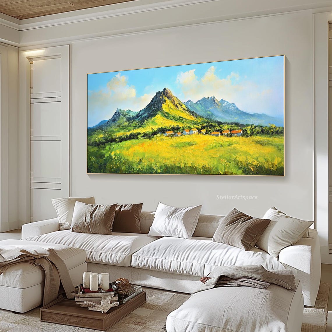 Original Mountain Painting On 3d Green Fields Textured Wall Art Peaceful Valley Painting Modern Rustic Decor Large Living Room Art - Image 6