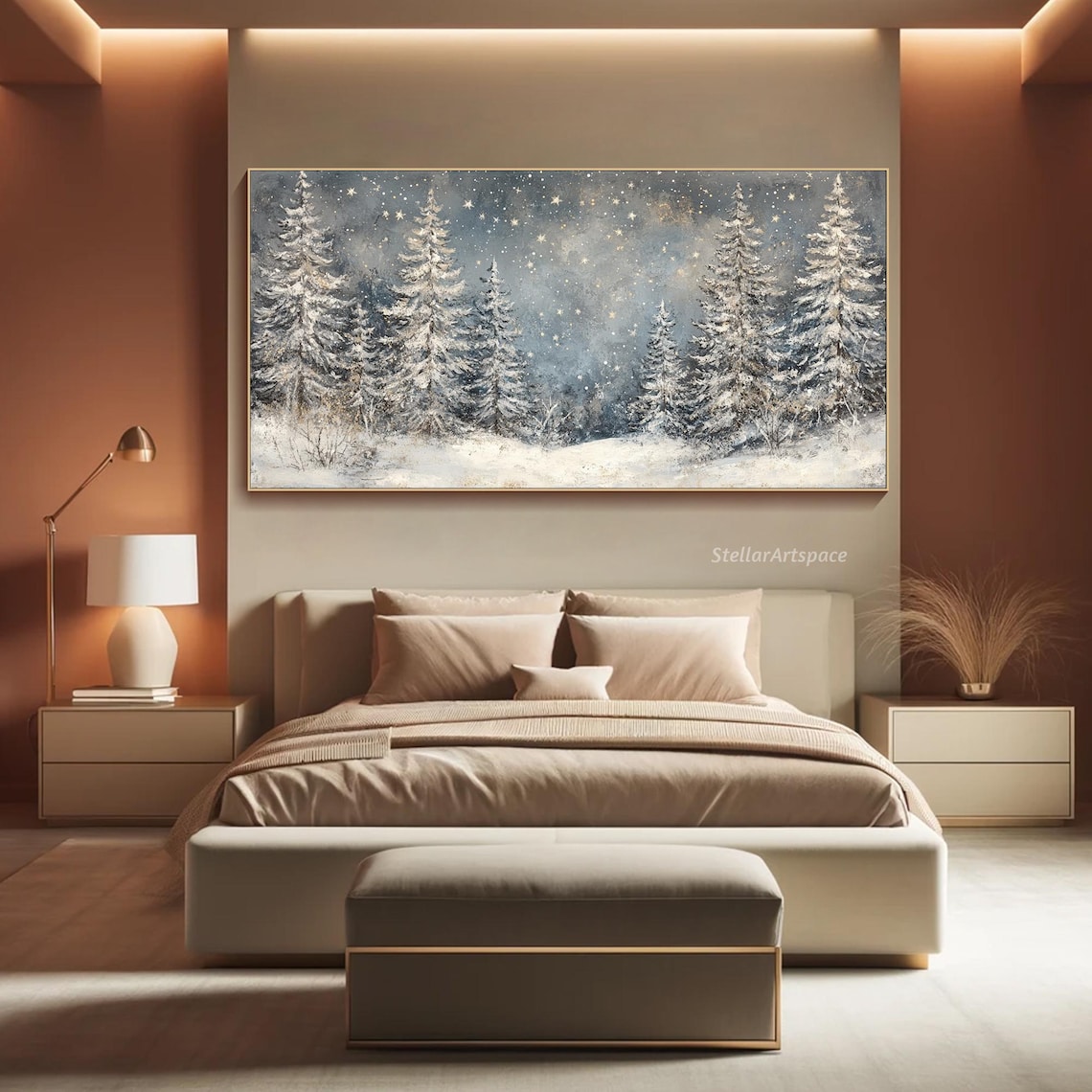 Winter Forest Starlit Art Print, Panoramic Snowy Pines - Image 3