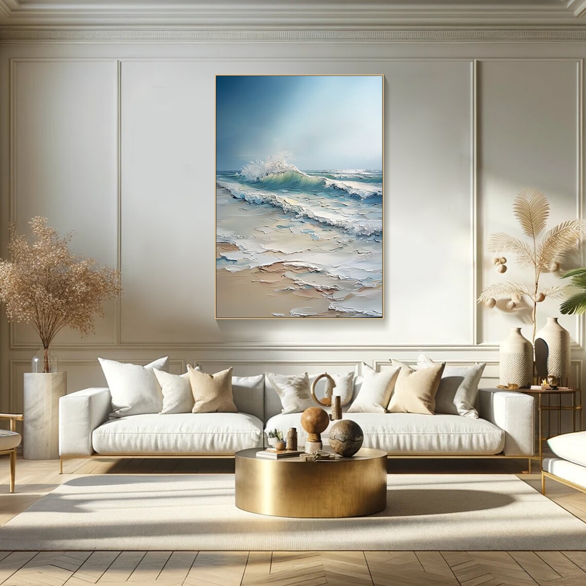 Blue Ocean Wave Impasto Art Print, Minimalist - Image 5