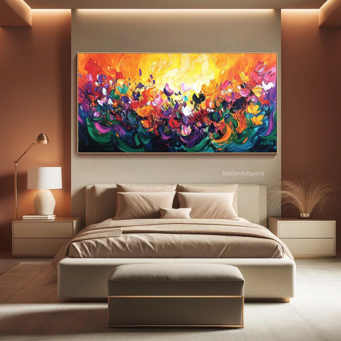 Fiery Flower Bloom Explosion Orange Red Pink Impasto Art Print - Image 4
