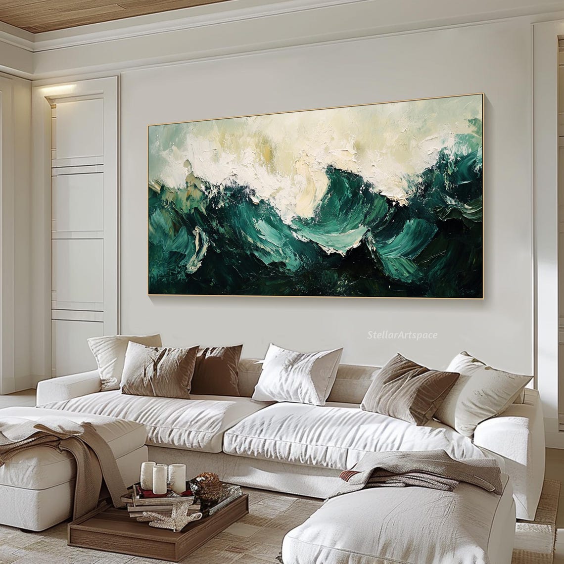 Dark Emerald Ocean Waves White Foam Moody Textured Seascape Poster - Image 6