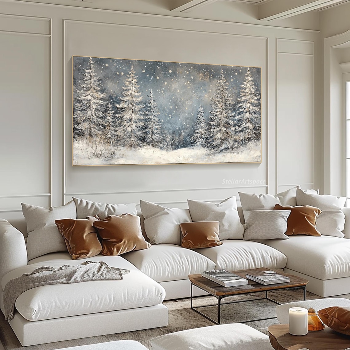 Winter Forest Starlit Art Print, Panoramic Snowy Pines - Image 6
