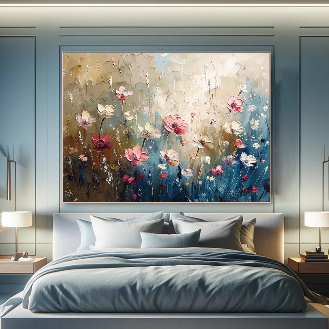 Cream Wildflowers Neutral Beige Blue Elegant Botanical Floral Poster - Image 4