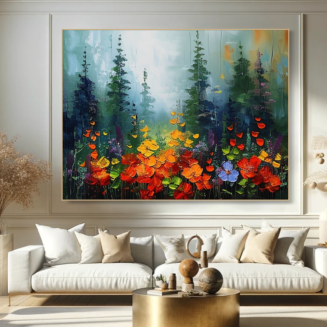 Colorful Flowergreen Tree Painting, Tranquil Forest Art Print - Image 3