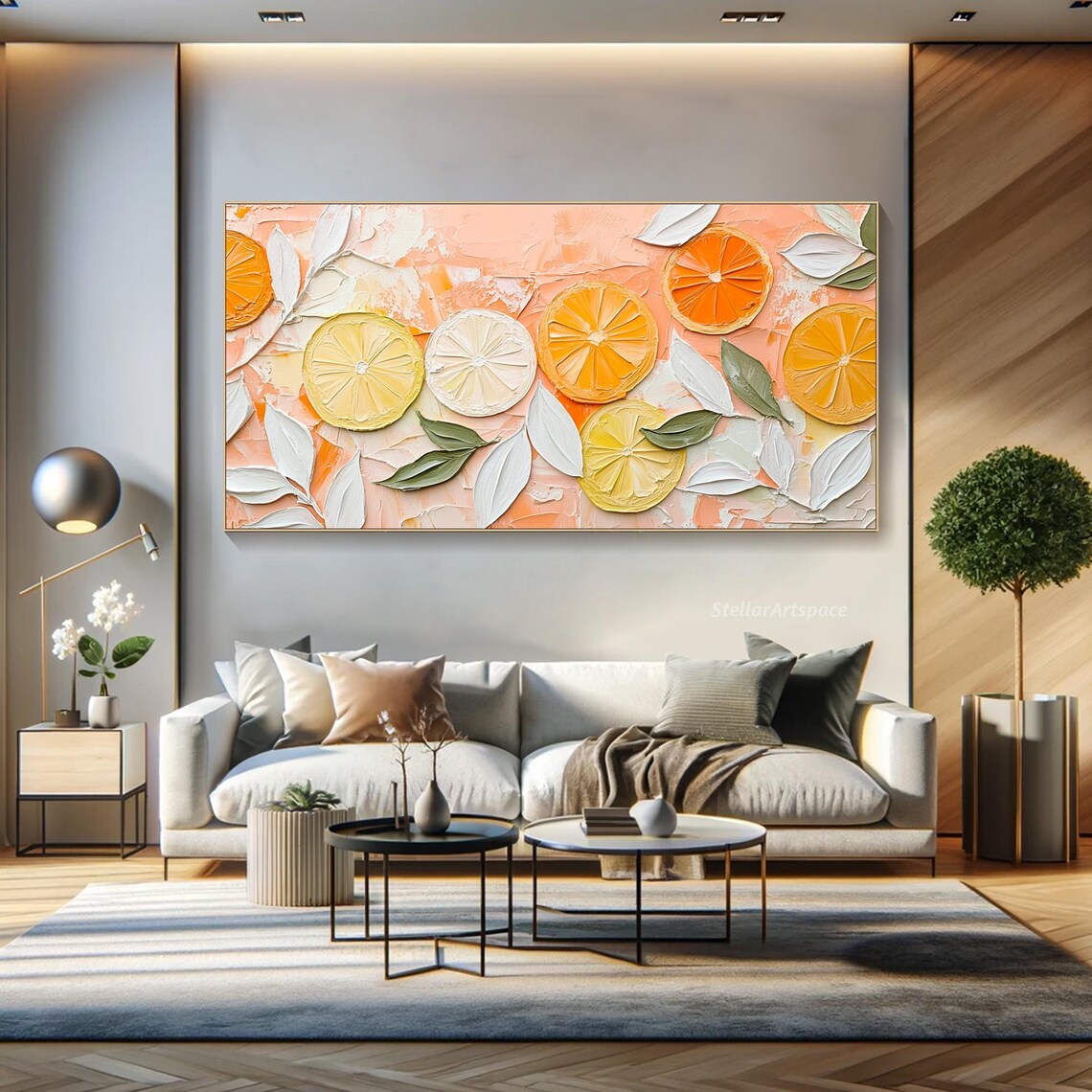 Citrus Fruit Slices Orange Lemon Impasto Still Life Kitchen Art Poster - Image 3