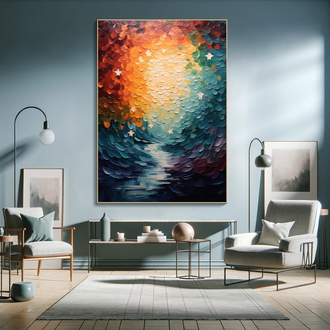 Original Starry Painting On Colorful Palette Knife Painting Designer Art Choice Inspirational Center Art Piece Living Room Art - Image 6